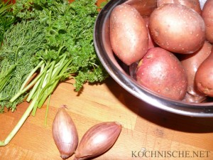 Warmer Kartoffelsalat mit Graved Lachs - Teile der Zutaten
